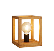 Square  Table Lamp  - Natural Wood & Black Metal