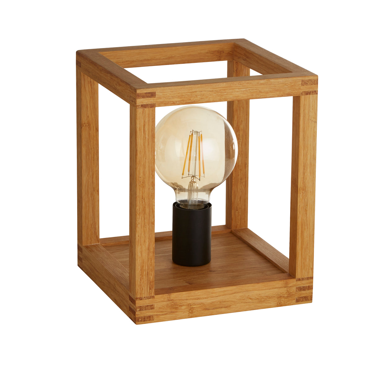 Searchlight Electric Square  Table Lamp  - Natural Wood & Black Metal 54742-1NA