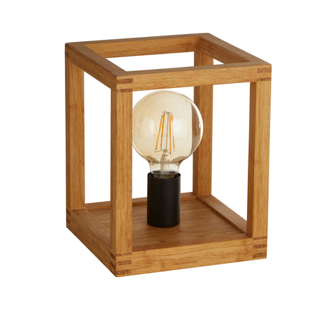 Searchlight Electric Square  Table Lamp  - Natural Wood & Black Metal 54742-1NA
