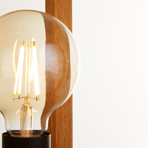 Searchlight Electric Square  Table Lamp  - Natural Wood & Black Metal 54742-1NA