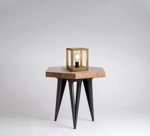 Searchlight Electric Square  Table Lamp  - Natural Wood & Black Metal 54742-1NA