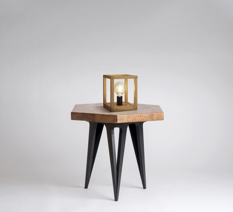 Searchlight Electric Square  Table Lamp  - Natural Wood & Black Metal 54742-1NA