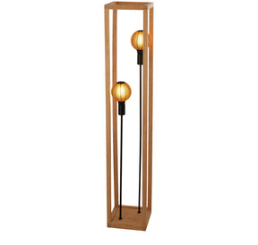 Square 2Lt Floor Lamp - Natural Wood & Black Metal