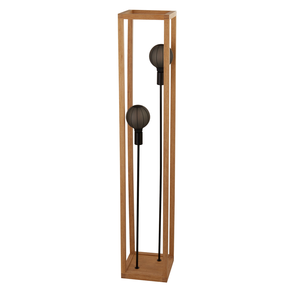 Searchlight Electric Square 2Lt Floor Lamp - Natural Wood & Black Metal 54742-2NA