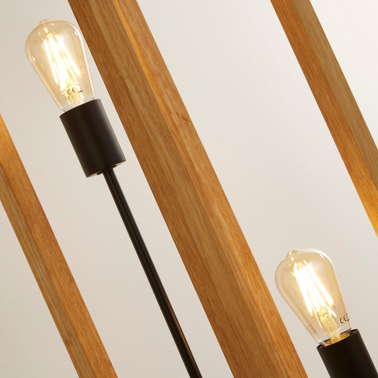 Searchlight Electric Square 2Lt Floor Lamp - Natural Wood & Black Metal 54742-2NA