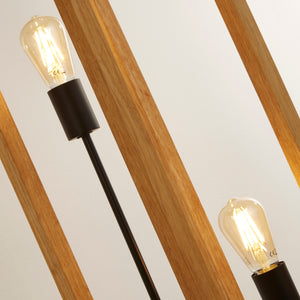 Searchlight Electric Square 2Lt Floor Lamp - Natural Wood & Black Metal 54742-2NA