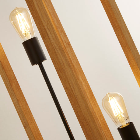 Searchlight Electric Square 2Lt Floor Lamp - Natural Wood & Black Metal 54742-2NA
