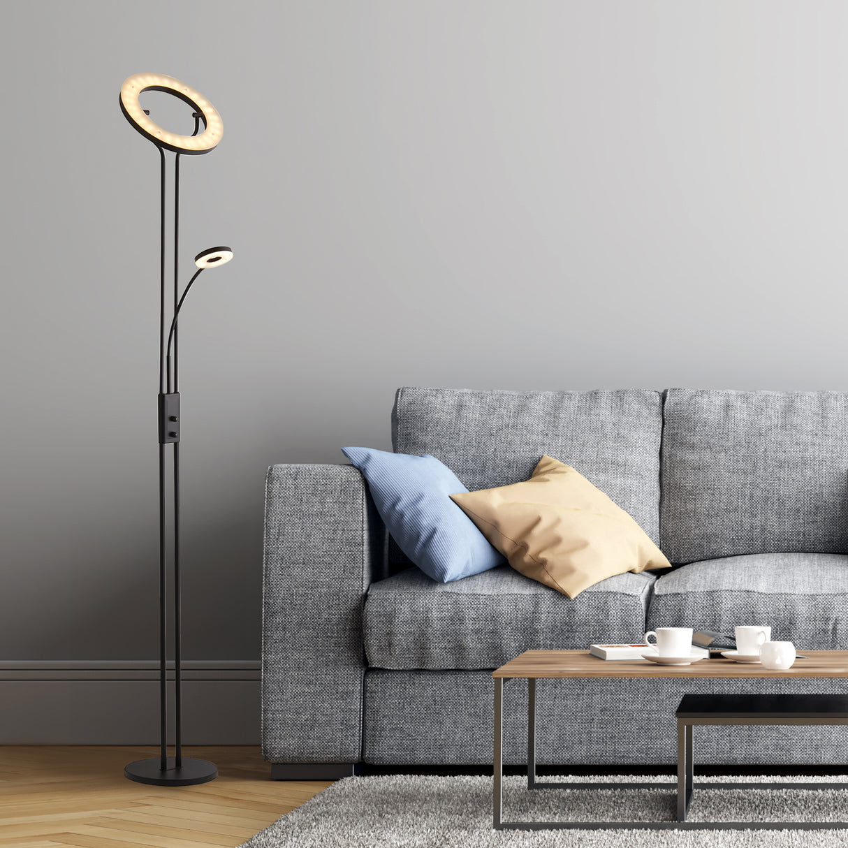 Searchlight Electric Mother & Child Floor Lamp - Matt Black Metal 55601BK