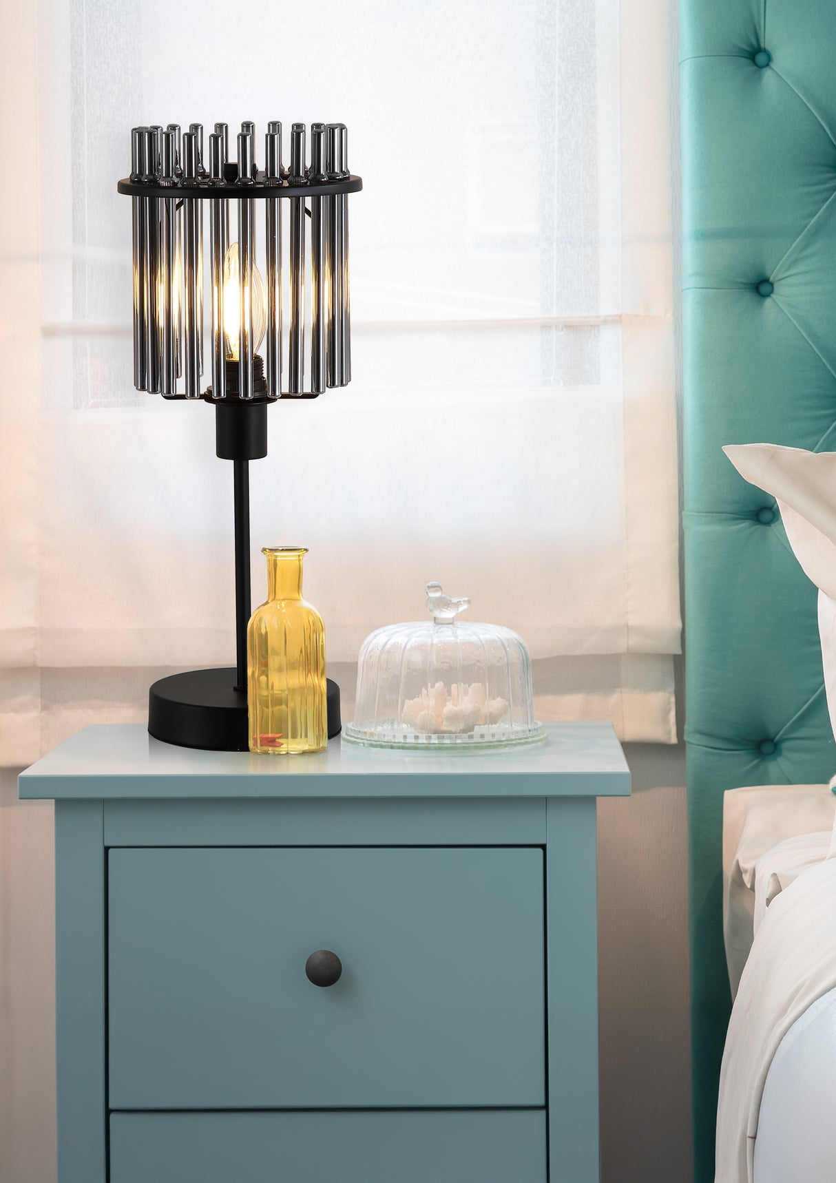 Searchlight Electric Swizzle 1Lt Table Lamp, Matt Black Metal with Smoked Rods 55622SM