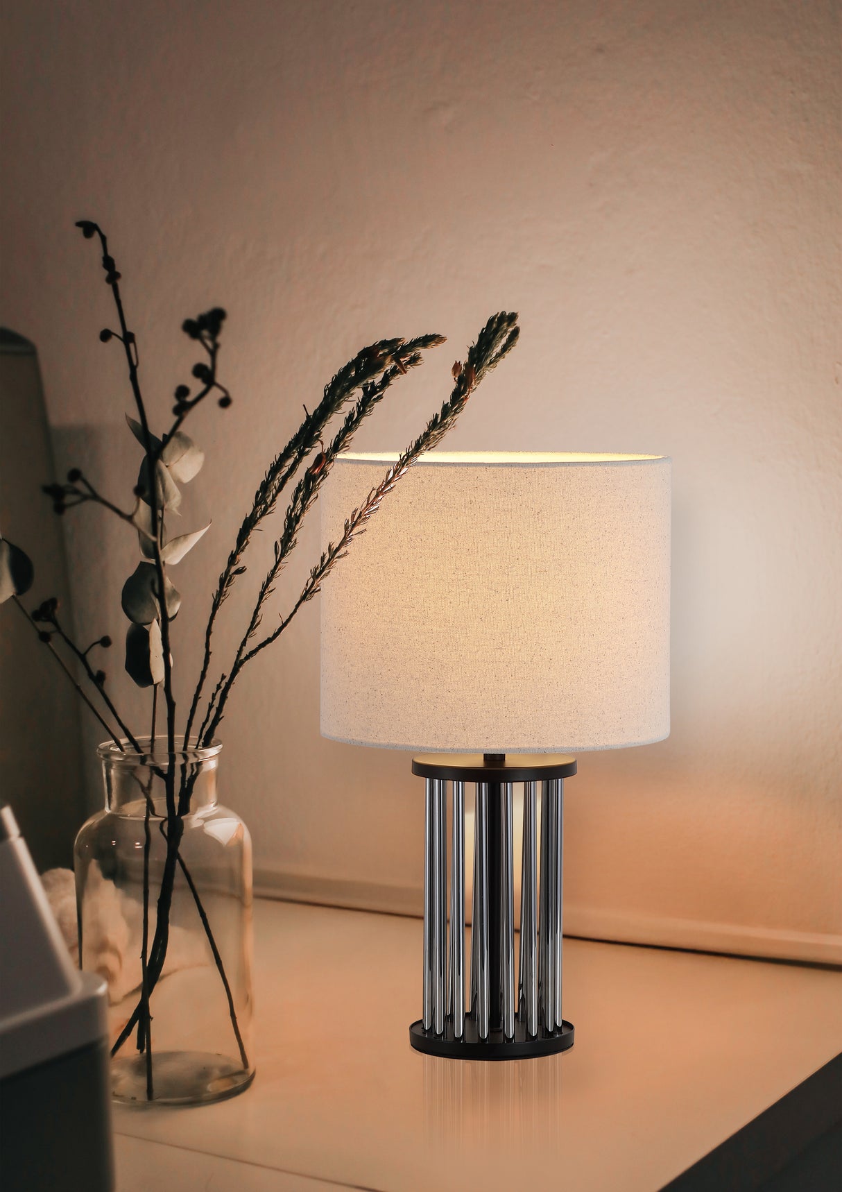 Searchlight Electric Swizzle 1Lt Table Lamp, Matt Black Metal and White Shade 55623SM
