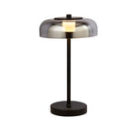 Frisbee Table Lamp  - Black Metal & Smoked Glass