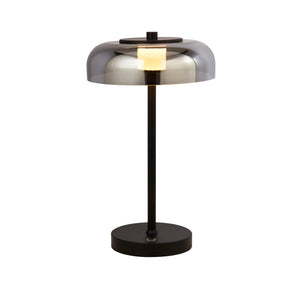 Frisbee Table Lamp  - Black Metal & Smoked Glass