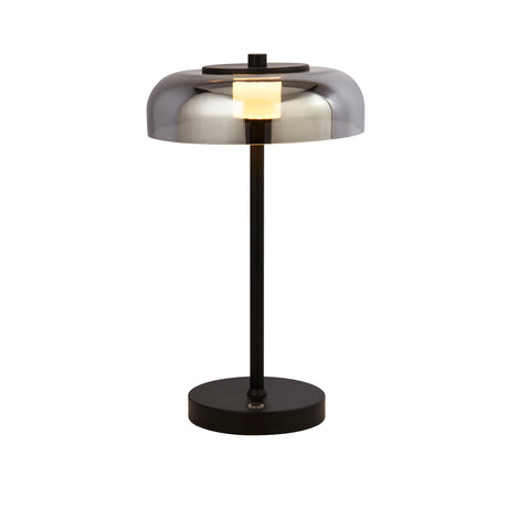 Frisbee Table Lamp  - Black Metal & Smoked Glass