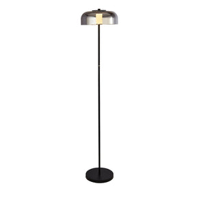 Frisbee Floor Lamp  - Black Metal & Smoked Glass