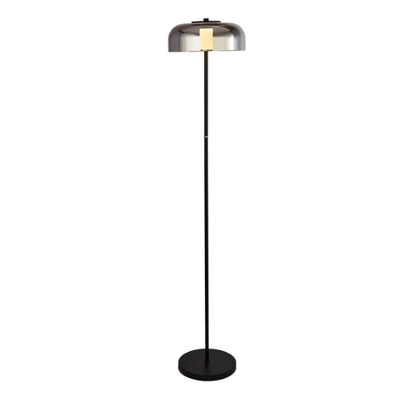 Frisbee Floor Lamp  - Black Metal & Smoked Glass
