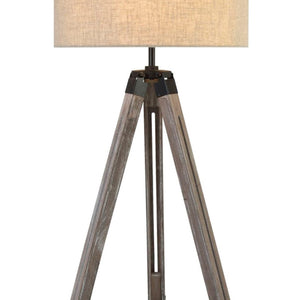 Searchlight Electric Easel Floor Lamp - Light Wood & Cream Linen Shade 6006BR