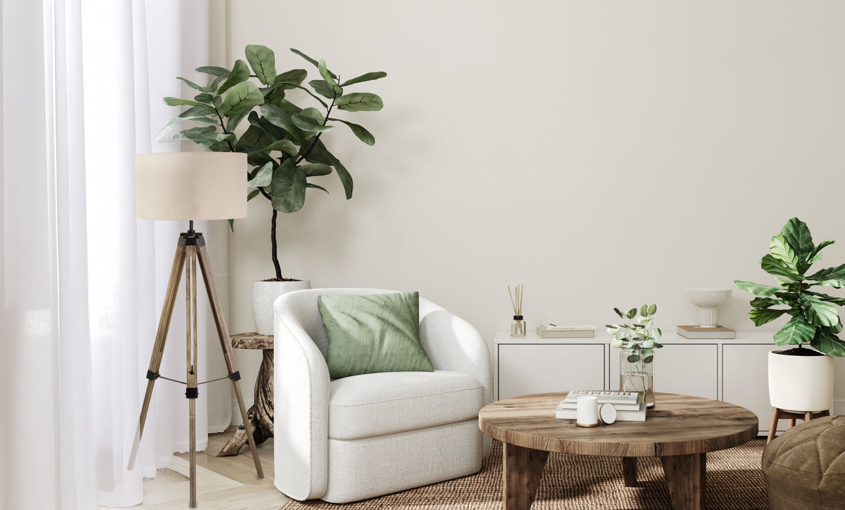 Searchlight Electric Easel Floor Lamp - Light Wood & Cream Linen Shade 6006BR