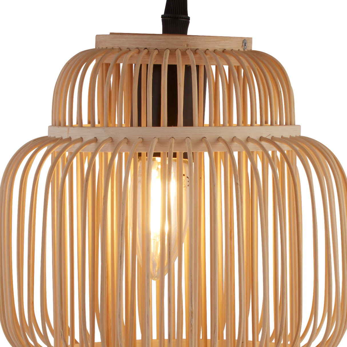 Searchlight Electric x Java Table Lamp - Black Metal & Bamboo Shade 60095BK