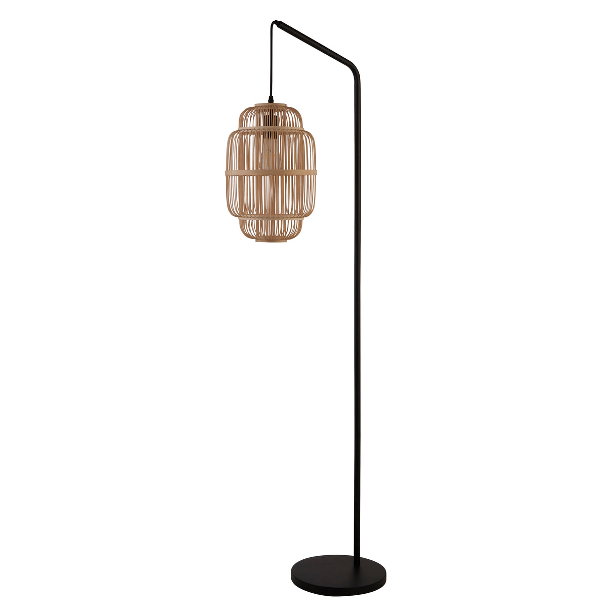 Searchlight Electric x Java Floor Lamp - Black Metal & Bamboo Shade 60096BK