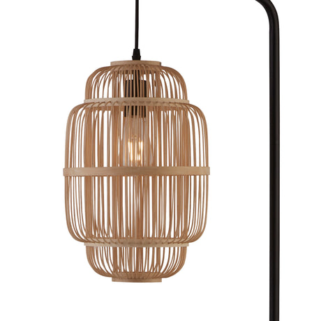 Searchlight Electric x Java Floor Lamp - Black Metal & Bamboo Shade 60096BK