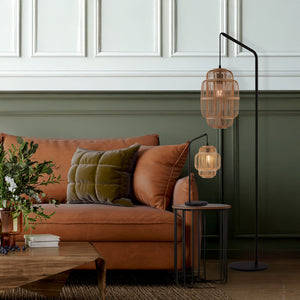 Searchlight Electric x Java Floor Lamp - Black Metal & Bamboo Shade 60096BK