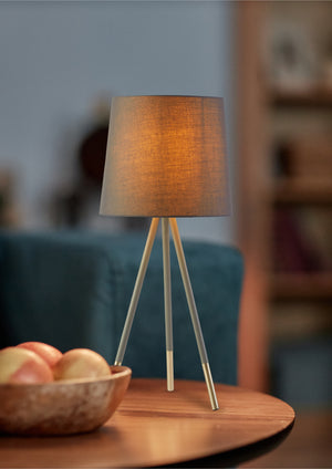 Searchlight Electric Rio Table Lamp - Satin Silver & Grey Metal & Grey Fabric 60421GY