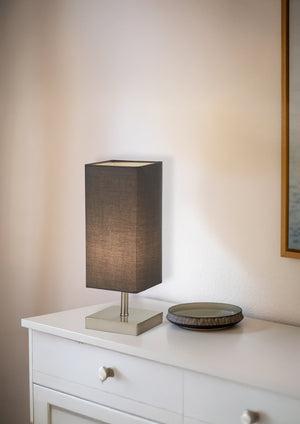 Searchlight Electric Valley Table Lamp - Satin Silver Metal & Dark Grey Fabric 60424SS