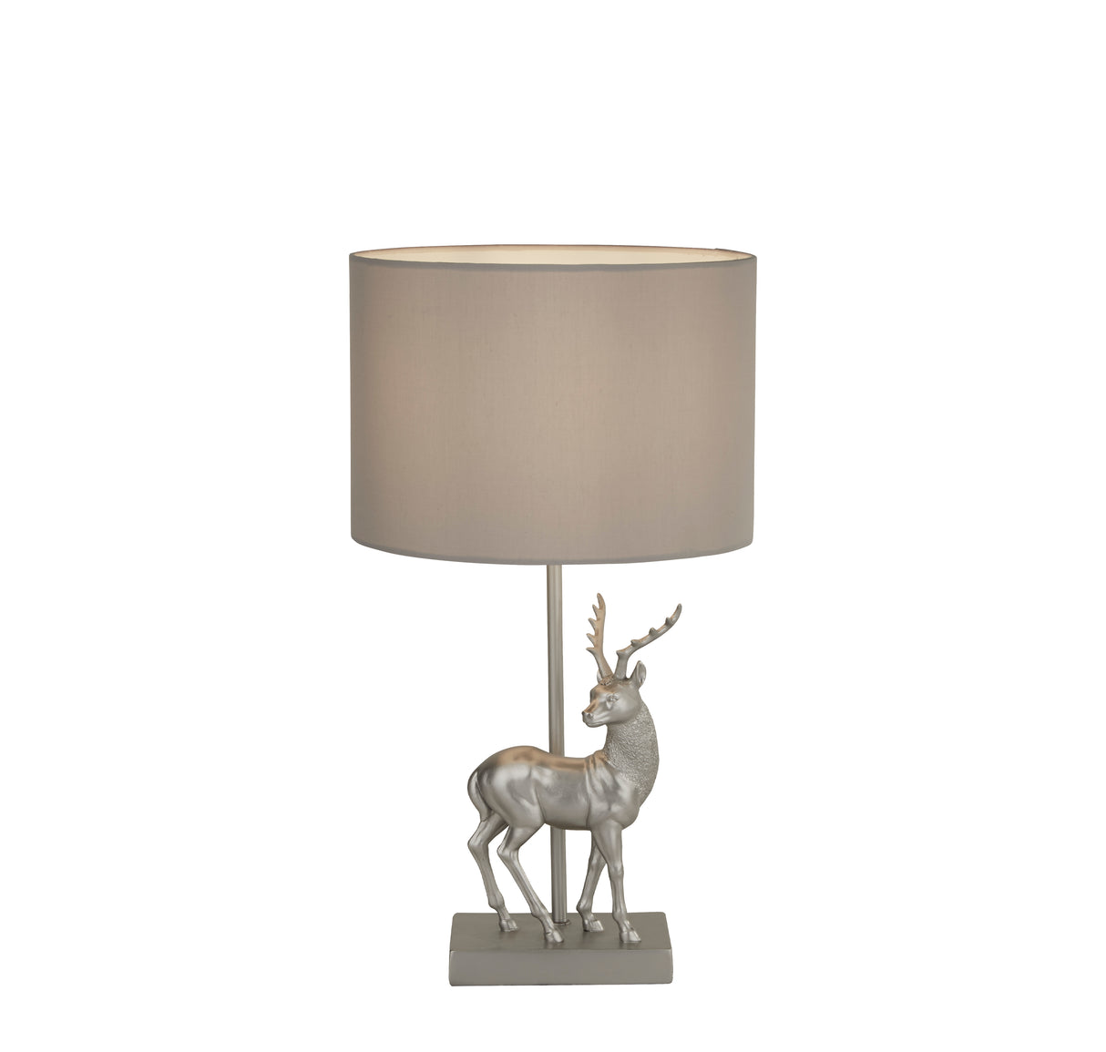 Deer Table Lamp - Silver Resin & Grey Fabric Shade