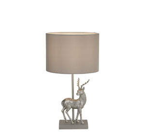 Deer Table Lamp - Silver Resin & Grey Fabric Shade
