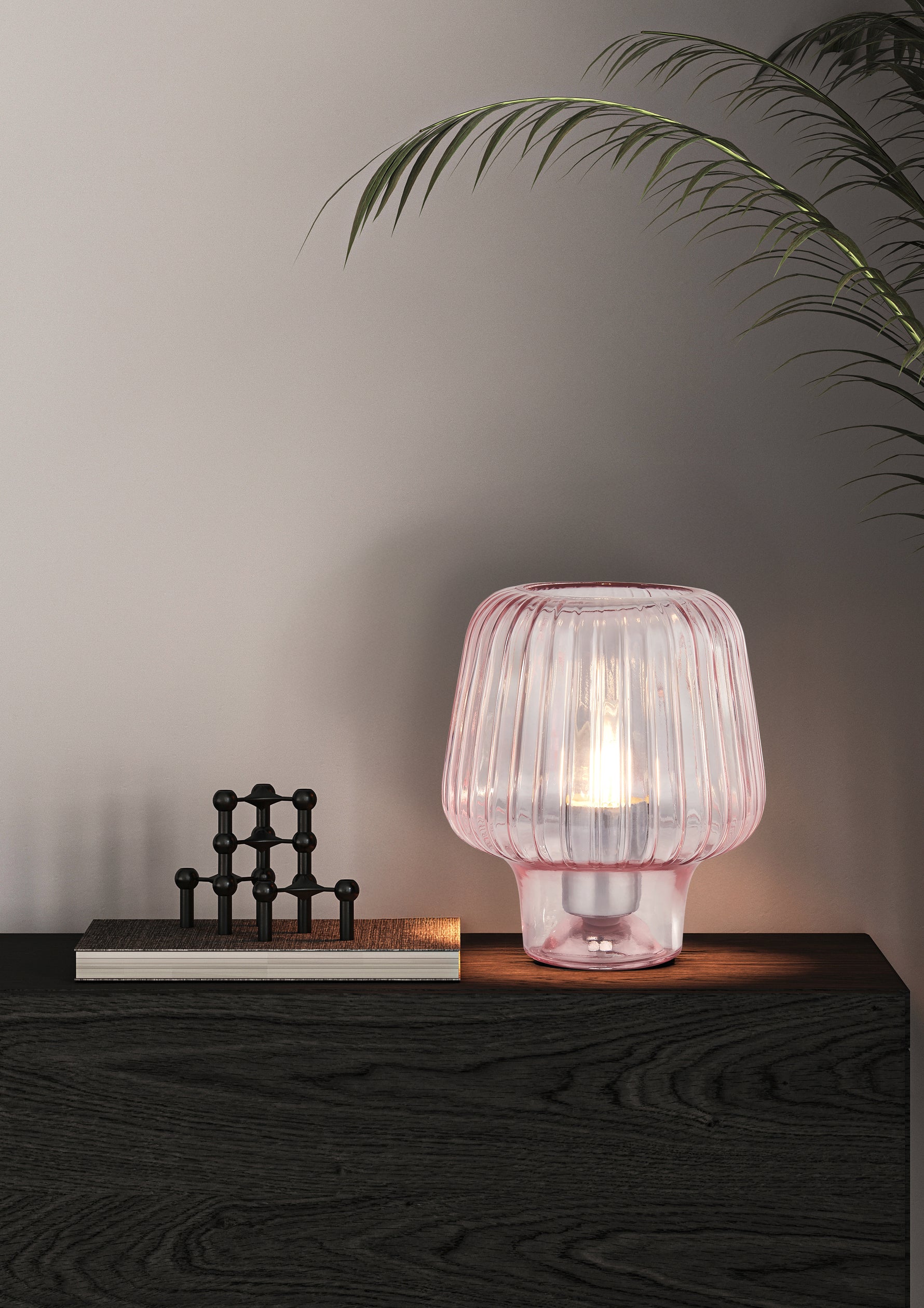Searchlight Electric Aria Table Lamp - Pink Ripple Glass 60753PI