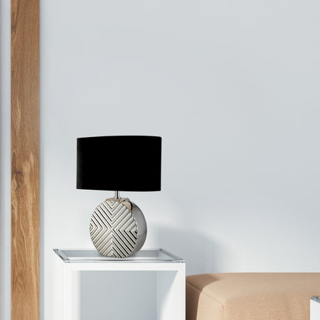 Searchlight Electric Regen Table Lamp - Chrome Ceramic with Black Fabric Shade 60804CC