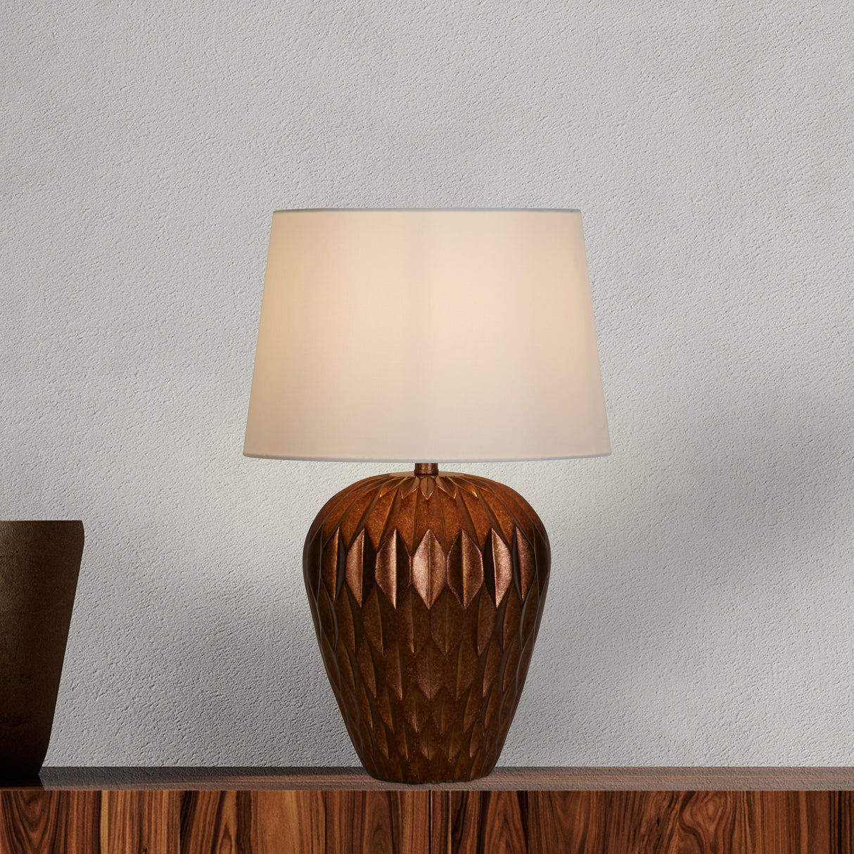 Searchlight Electric Rosetta 1Lt Table Lamp, Bronze Resin and White Linen Shade 61420BZ