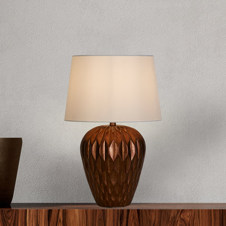 Searchlight Electric Rosetta 1Lt Table Lamp, Bronze Resin and White Linen Shade 61420BZ
