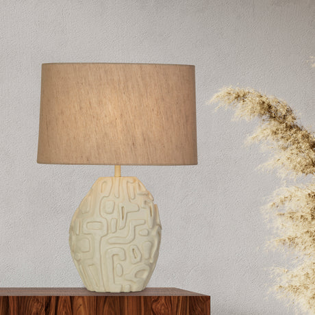 Searchlight Electric Adelaide 1Lt Table Lamp, Cream Resin with Oatmeal Linen Shad 61520CR