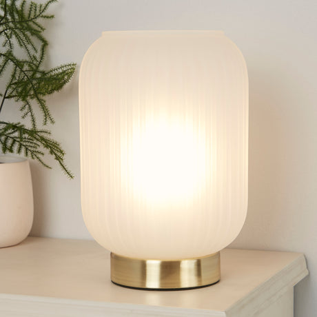 Searchlight Electric Pearl Table Lamp - White Frosted Glass & Satin Brass Metal 61972SB