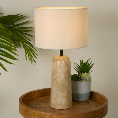 Searchlight Electric Agra Table Lamp -  Travertine effect & Fabric Shade 62019