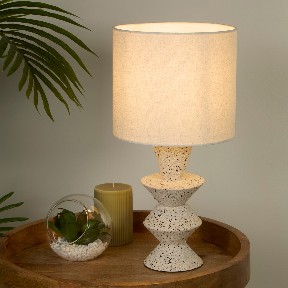 Searchlight Electric Malacca Table Lamp - Stoneware & White Fabric Shade 62021CR