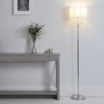 Searchlight Electric Bellano Floor Lamp -  Chrome Metal, White Fabric, Clear Acry 62618CC