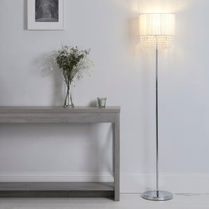 Searchlight Electric Bellano Floor Lamp -  Chrome Metal, White Fabric, Clear Acry 62618CC