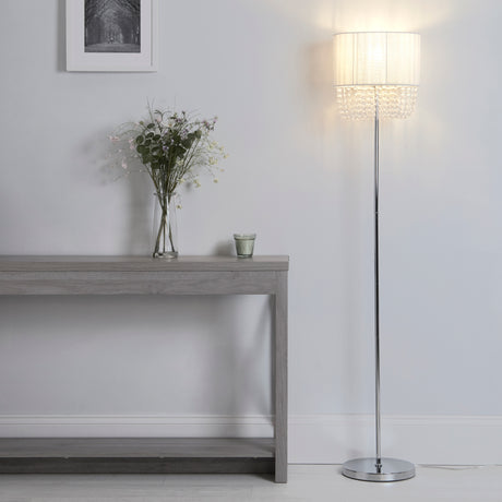 Searchlight Electric Bellano Floor Lamp -  Chrome Metal, White Fabric, Clear Acry 62618CC