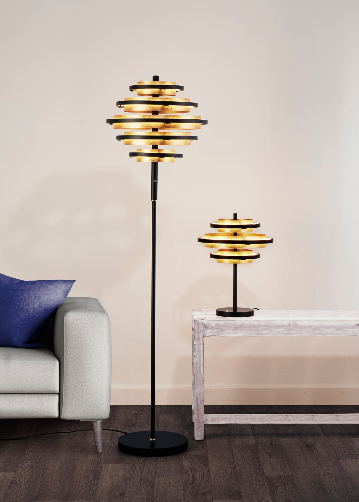 Searchlight Electric Hive 5Lt Floor Lamp - Black Metal & Gold Leaf 6359BG