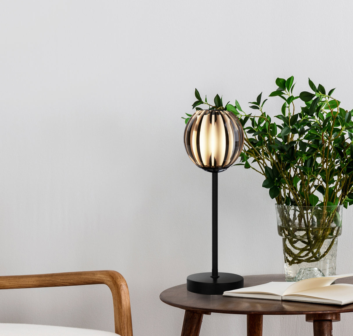 Searchlight Electric Blossom Table Lamp - Black Metal & Smoked Acrylic Shade 6533-1BK