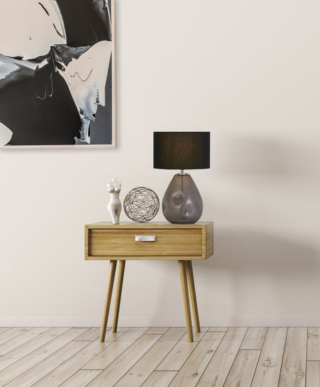 Searchlight Electric Devon 1Lt Table Lamp, Black  Punched Glass with Black Linen 65420BK