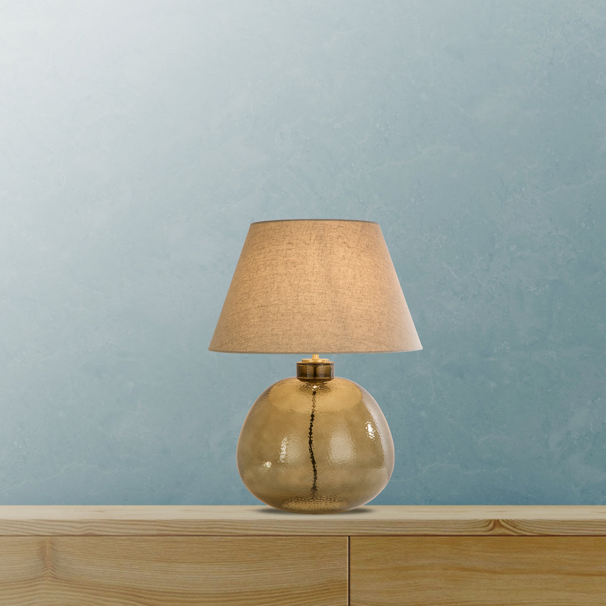 Searchlight Electric Devon 1Lt Table Lamp, Champagne Punched Glass with Off White 65420CP