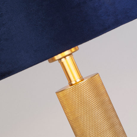 Searchlight Electric London Table Lamp - Knurled Brass & Navy Velvet Shade 65721AZ