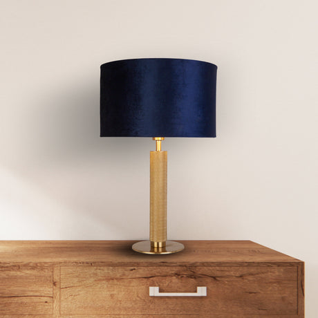Searchlight Electric London Table Lamp - Knurled Brass & Navy Velvet Shade 65721AZ