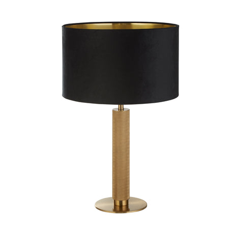 Searchlight Electric London Table Lamp - Knurled Brass & Black Velvet Shade 65721BK