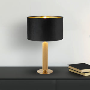 Searchlight Electric London Table Lamp - Knurled Brass & Black Velvet Shade 65721BK