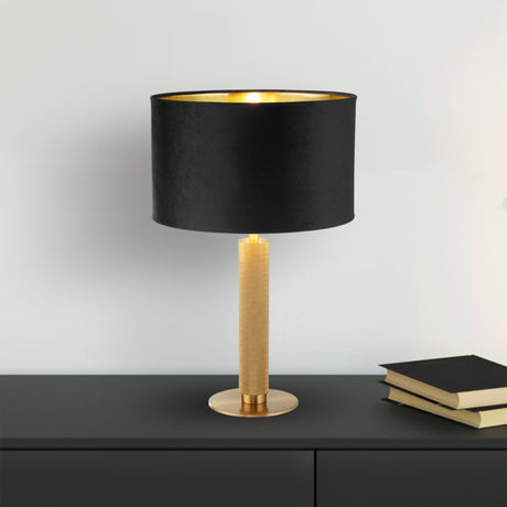 Searchlight Electric London Table Lamp - Knurled Brass & Black Velvet Shade 65721BK