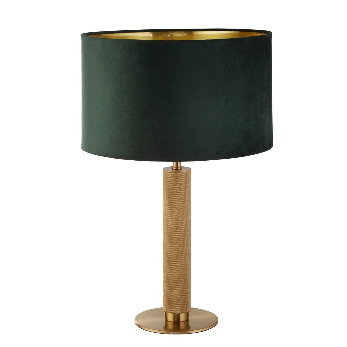 Searchlight Electric London Table Lamp - Knurled Brass & Green Velvet Shade 65721GR